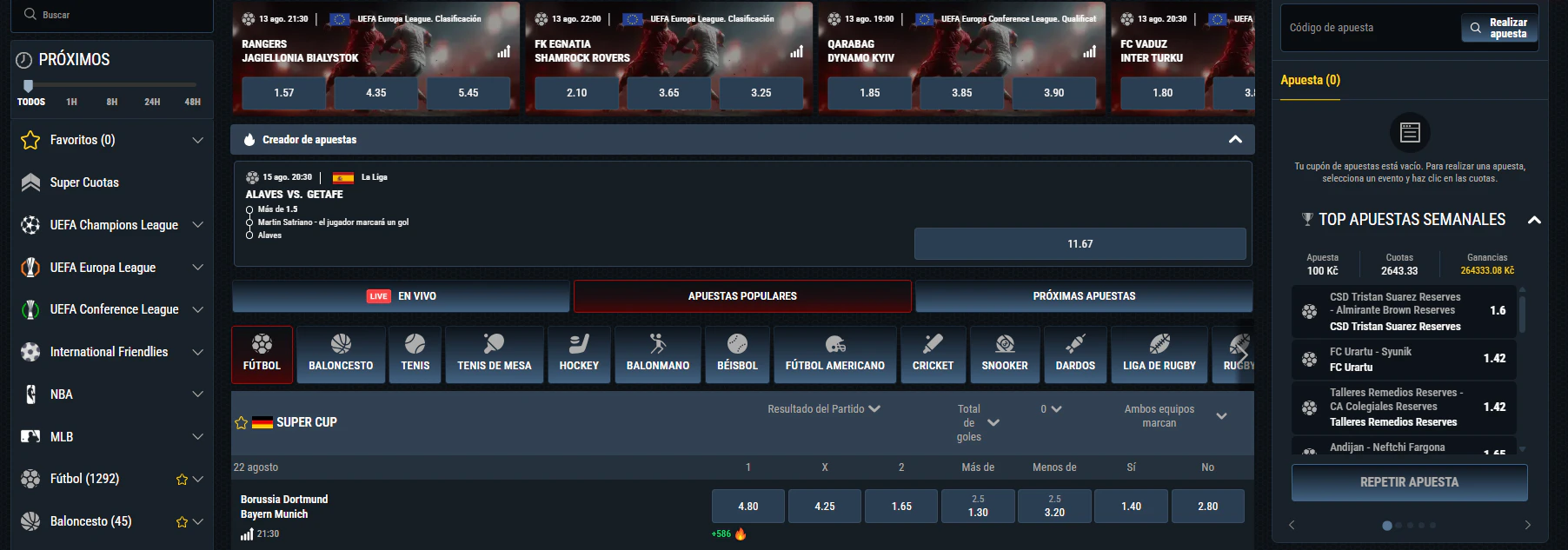 Mercados de apuestas deportivas y competiciones de eSports en Glorion Casino